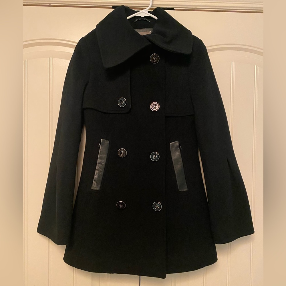 Mackage Wool Coat with Leather Trim